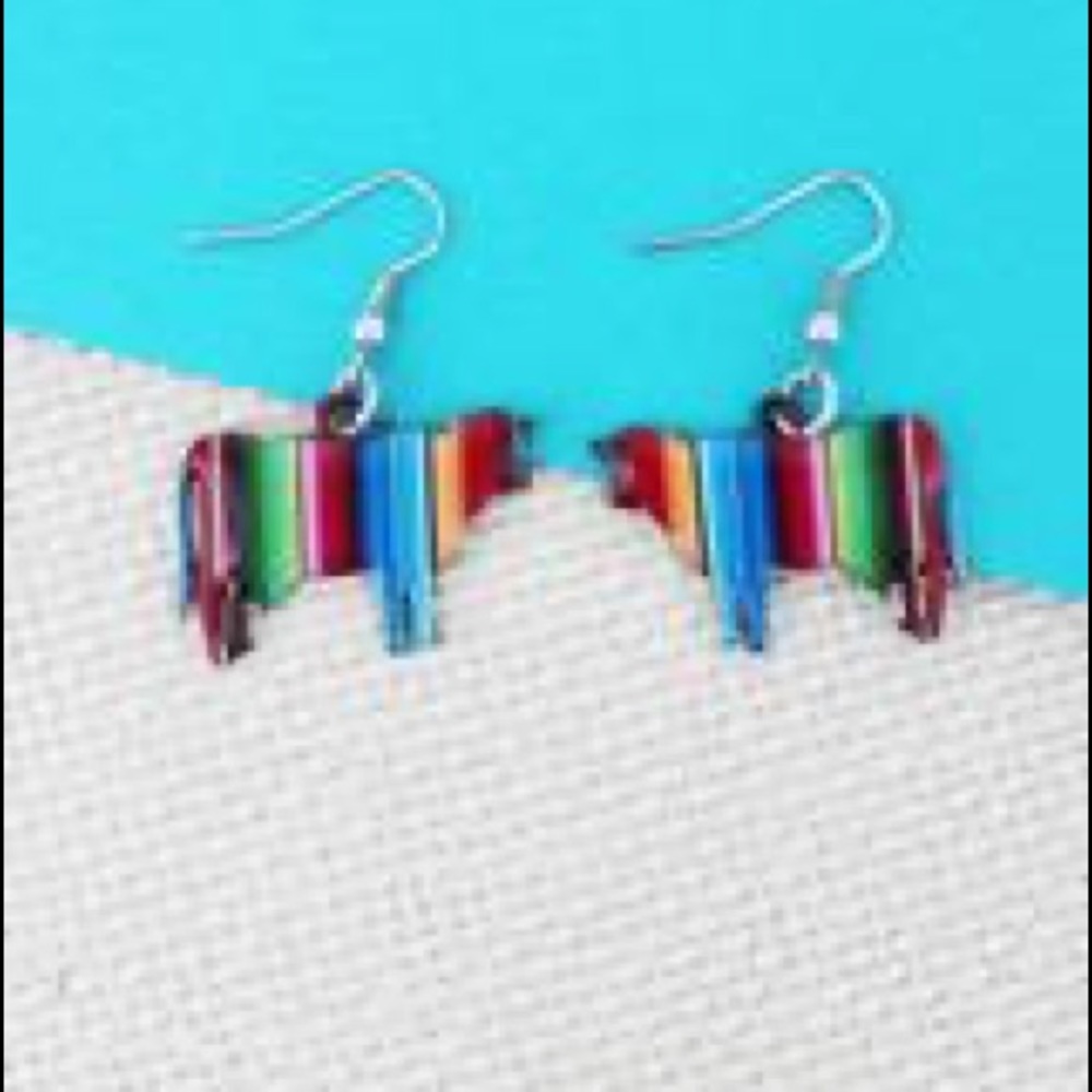 Serape Cow Silvertone Earrings